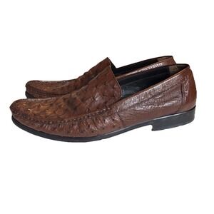 Mezlan Andre Mens Size 12 Full Quill Ostrich Shoes Brown Moc Toe Loafers Spain
